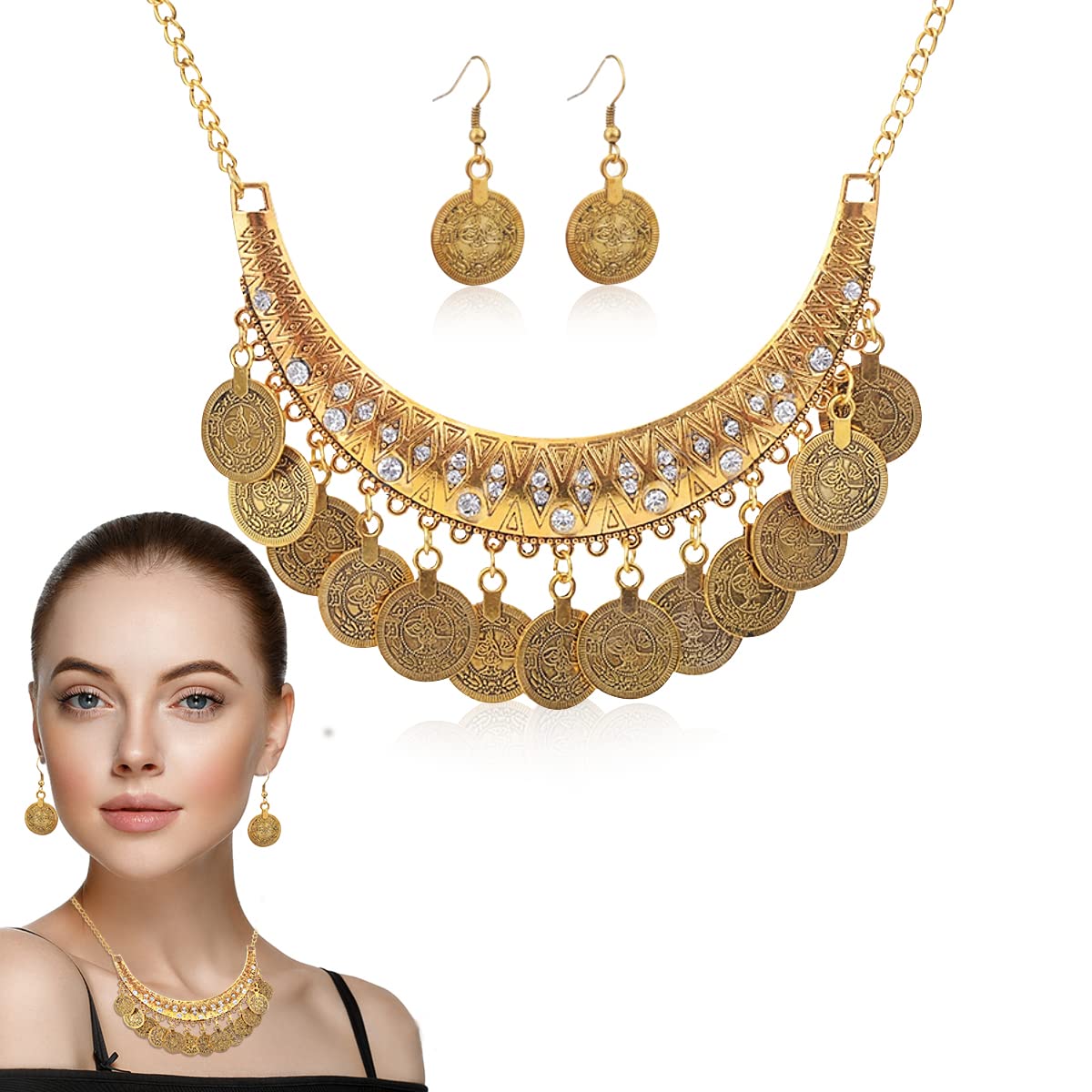 SANNIDHI Women Necklace Earring Set Heavy Duty Metal Jewelry Set for Women Golden Pendent Necklace Jewelry Set for Women Vintage Gold Tone Pendant Necklace Earring for Women SANNIDHI Women Necklace Earring Set Heavy Duty Metal Jewelry Set for Women Golden Pendent Necklace Jewelry Set for Women Vintage Gold Tone Pendant Necklace Earring for Women